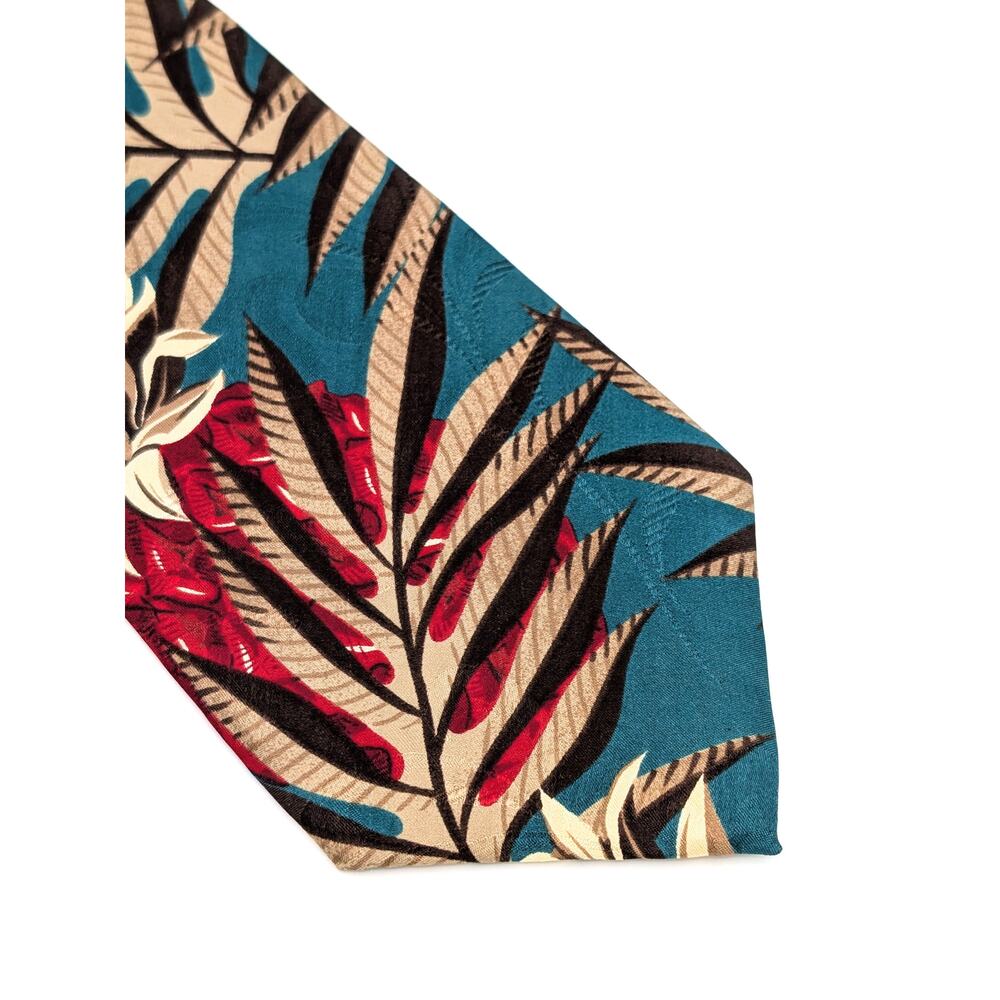 Vintage 90s Bugatti Silk Tie Tropical Hawaiian Botanical Miami Vice Made in USA